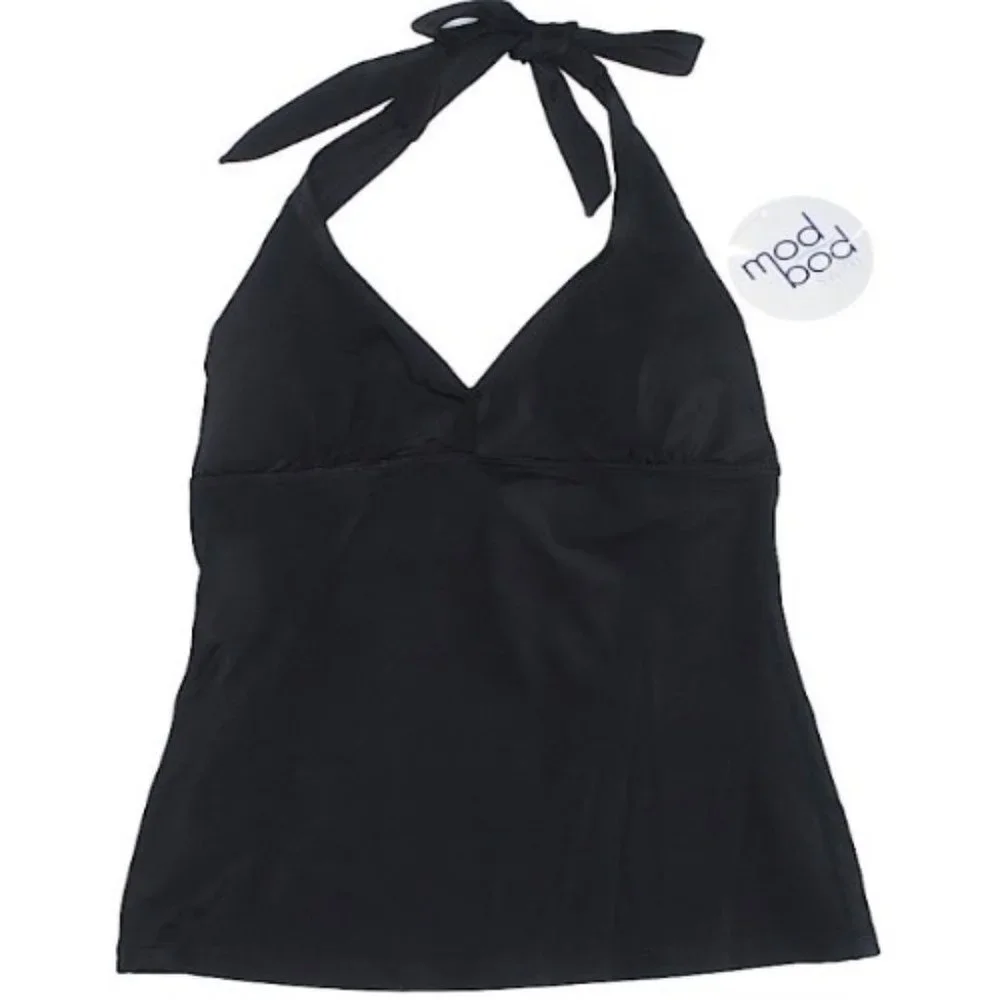 NWT MOD BOD Cassy black halter swim tankini top New
